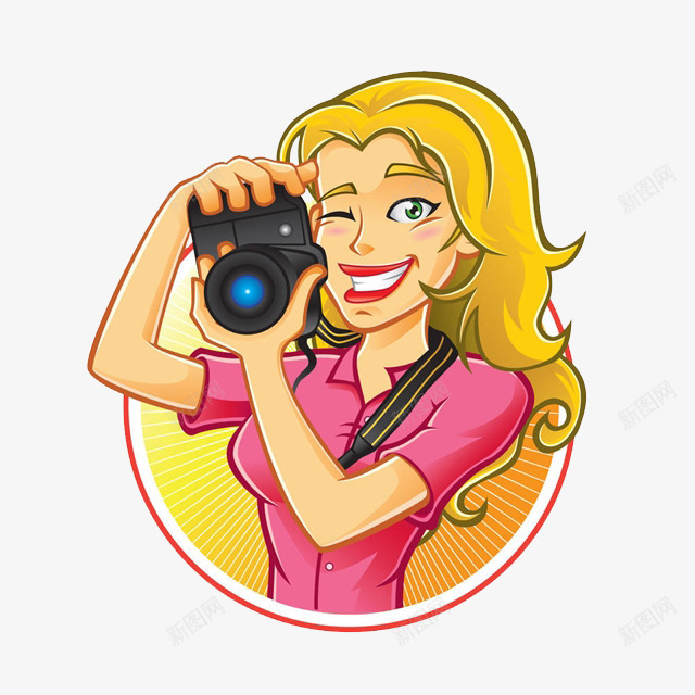 美女摄影师图标png_新图网 https://ixintu.com 兴趣爱好 卡通手绘 图标 挂着相机 摄影 照相手势 装饰