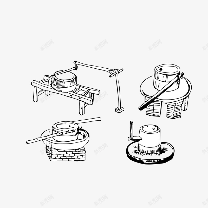 手绘石磨矢量图ai免抠素材_新图网 https://ixintu.com 不同类型石磨 中国风 传统 手绘石磨 手绘简笔石磨 磨石 线描 矢量图