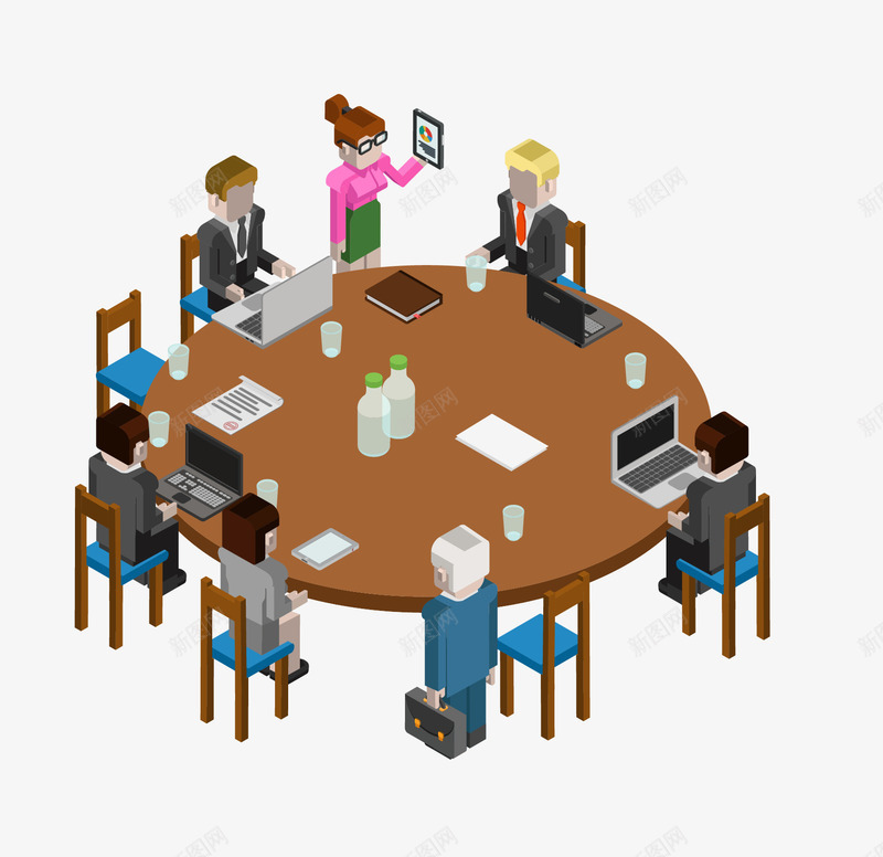 商务会议矢量图eps免抠素材_新图网 https://ixintu.com 办公 商务女生 商务男士 桌子 矢量商务男士 矢量男士 矢量图