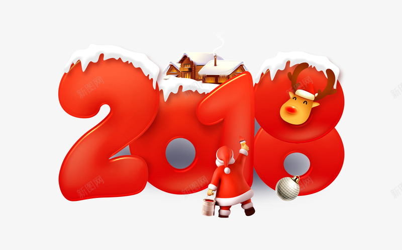 2018年红色立体字png免抠素材_新图网 https://ixintu.com 2018年 3D 冬天 卡通 圣诞老人 圣诞节 房子 积雪 立体 粉刷 红色 艺术字 麋鹿