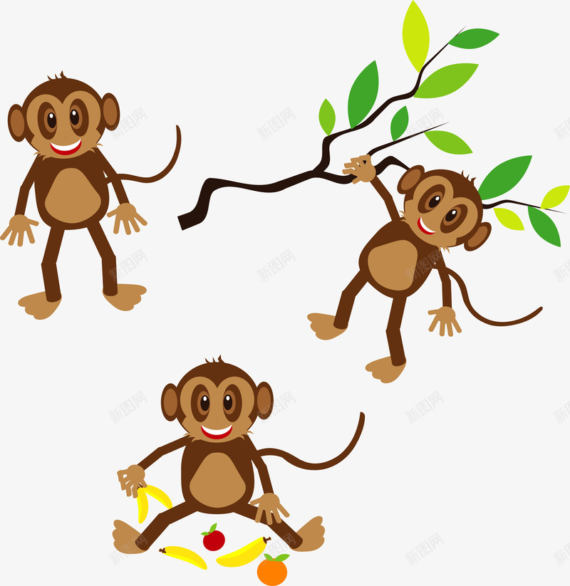 三个开心的小猴png免抠素材_新图网 https://ixintu.com 三个 卡通 开心 猴子