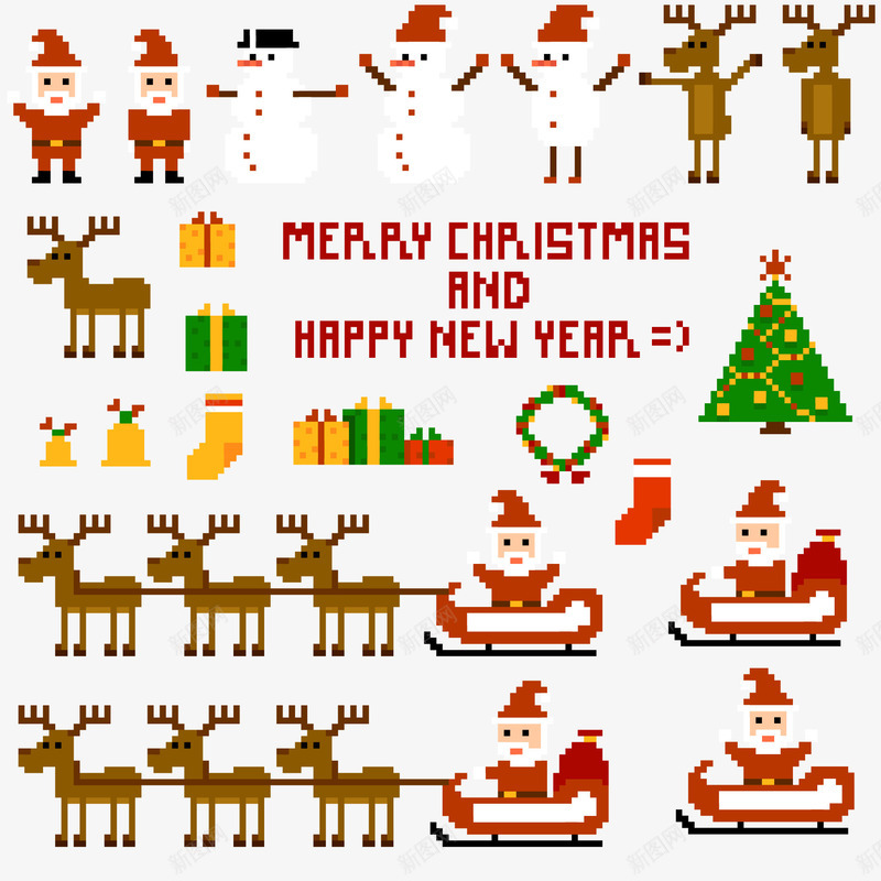 圣诞节像素人物矢量图ai免抠素材_新图网 https://ixintu.com 像素 创意设计 圣诞老人 圣诞节 帽子 矢量图 雪人 雪橇 马赛克字体