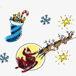 圣诞老人装手绘圣诞老人麋鹿背影和袜子高清图片