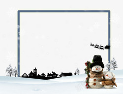 黑色雪花背景雪地里的雪人边框高清图片