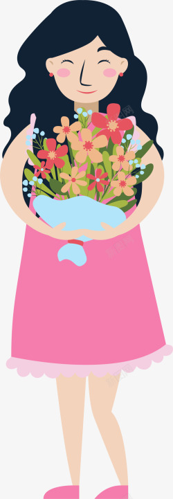 开心妇女妇女节手捧鲜花的女人高清图片