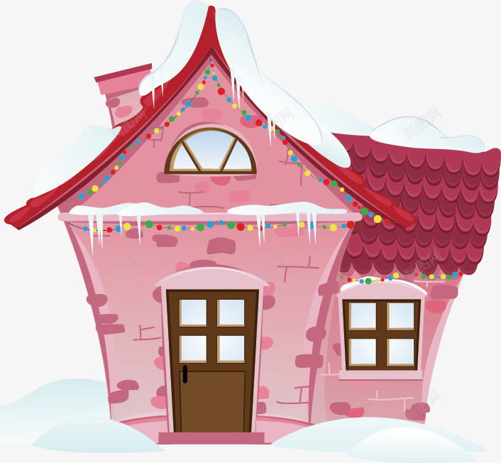 圣诞落雪房屋png免抠素材_新图网 https://ixintu.com 冬季 圣诞 圣诞节 小屋 房子 手绘 水彩 涂鸦 粉色 装饰 雪