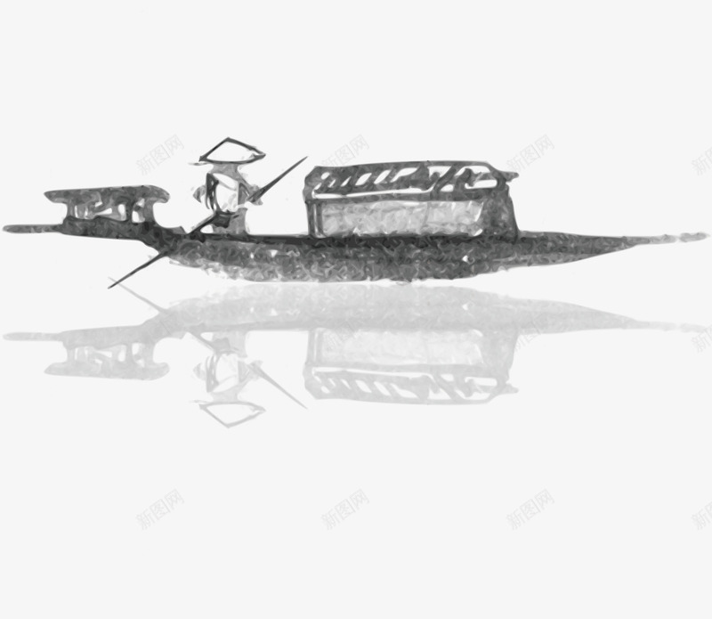 渔夫划船png免抠素材_新图网 https://ixintu.com 中国风 传统 古风 山水 水墨 海报 背景