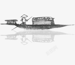 清明节水墨海报渔夫划船高清图片