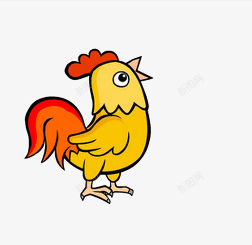 打鸣的小公鸡png免抠素材_新图网 https://ixintu.com 卡通手绘 可爱的公鸡 大大的鸡冠 彩色大公鸡 黄色的羽毛