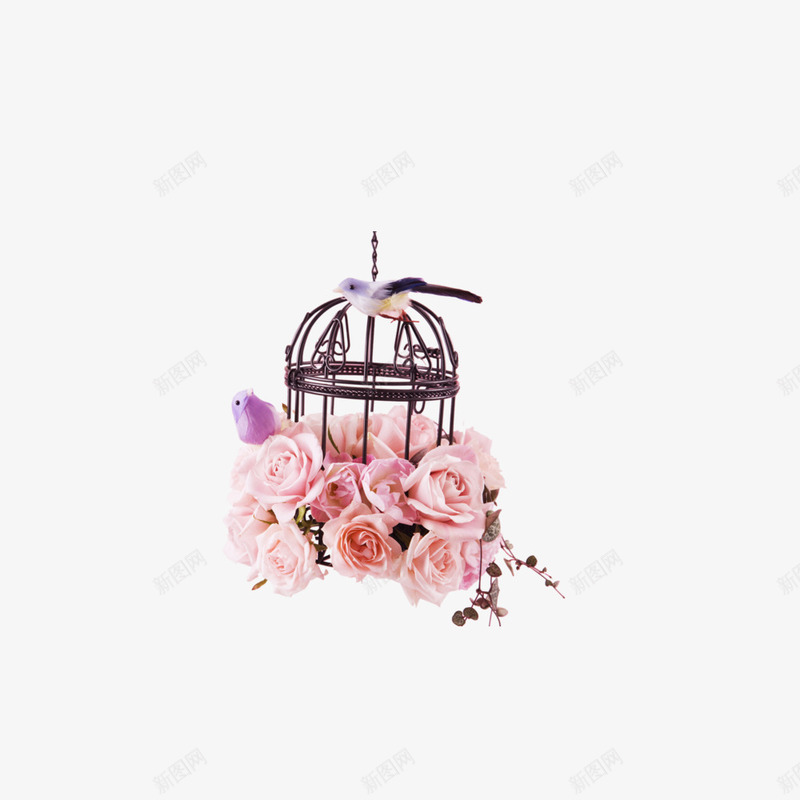 鸟笼和鲜花png免抠素材_新图网 https://ixintu.com 矢量装饰 粉色的花 花 装饰 鲜花 鸟笼