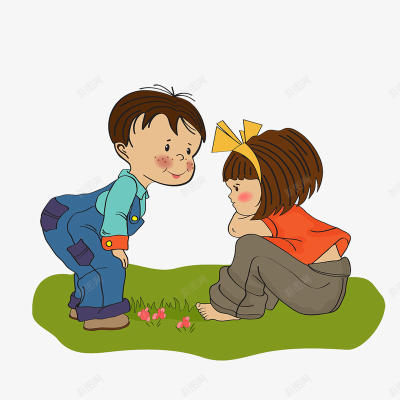 人物插图草地上的男孩女孩png免抠素材_新图网 https://ixintu.com 人物插图 卡通 可爱 哄开心 男孩女孩 草地上 草地上的人