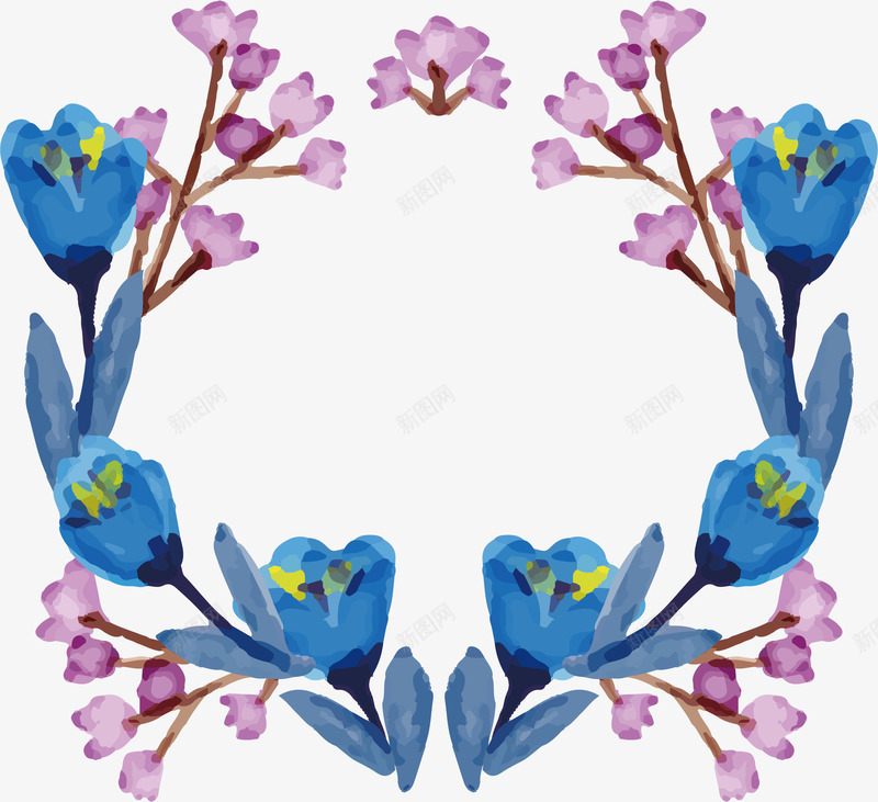 蓝色花朵标题框png免抠素材_新图网 https://ixintu.com 小碎花 浪漫元素 矢量素材 花朵标题框 蓝色花朵