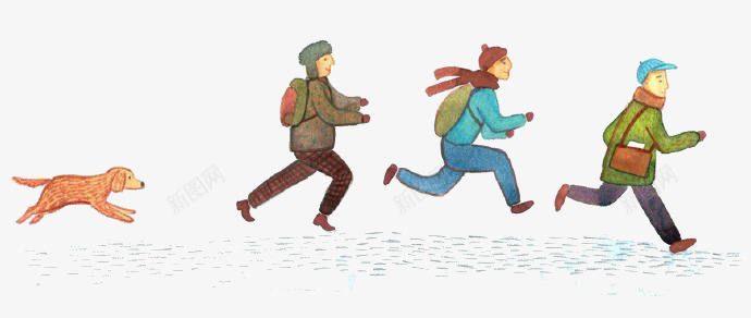 卡通奔跑学生png免抠素材_新图网 https://ixintu.com 上学 冬天 奔跑 学生 背包的人