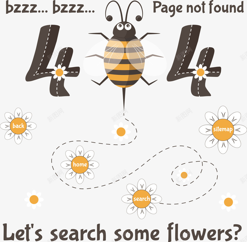 蜜蜂图案404错误矢量图ai免抠素材_新图网 https://ixintu.com 404 Internet 代码 可爱风格 服务器 电脑 网站 网络 花朵 蜜蜂 计算机 错误 矢量图