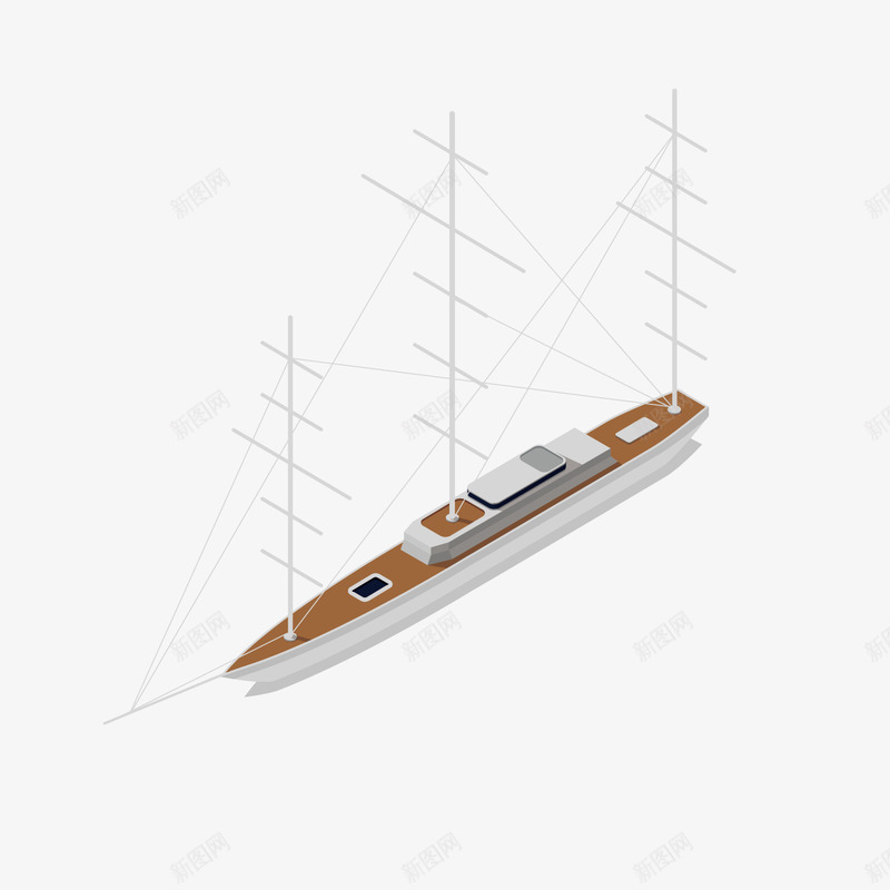 瘦小但高的船舶模型矢量图ai免抠素材_新图网 https://ixintu.com 棕色甲板 模型 瘦小的 窄的 立体 长的船 高端 矢量图