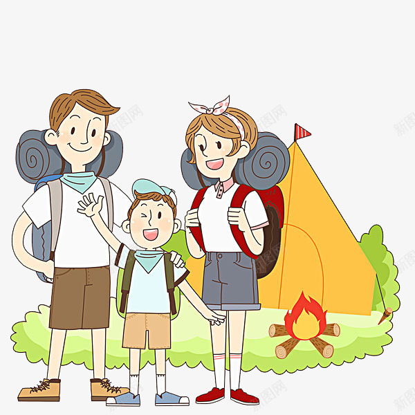 旅游的一家png免抠素材_新图网 https://ixintu.com 一家人 地图 帐篷 旅行 篝火 背包 郊游 高兴地