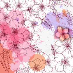 热带花彩绘花卉背景生日贺卡高清图片