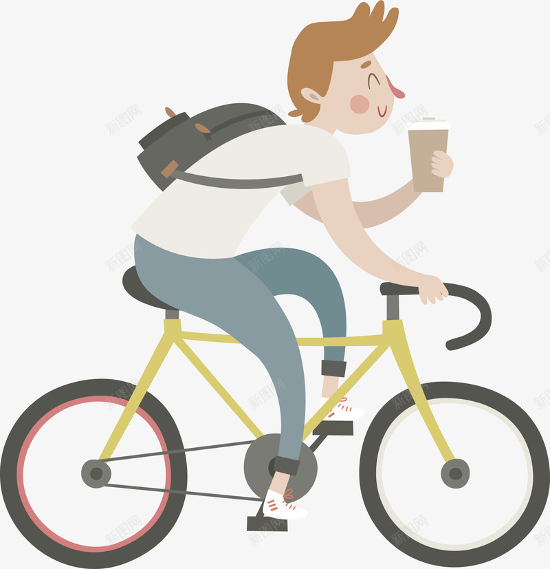 骑车喝咖啡矢量图ai免抠素材_新图网 https://ixintu.com 咖啡杯 喝咖啡 彩色脚踏车 矢量png 矢量图 脚踏车 骑车 骑车上班