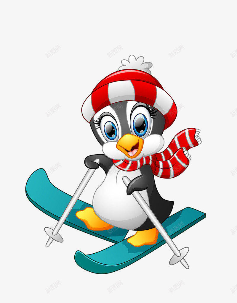 卡通手绘冬天滑雪的企鹅png免抠素材_新图网 https://ixintu.com 企鹅 冬天 冬季 卡通 围巾 彩色 手绘 滑雪 雪地