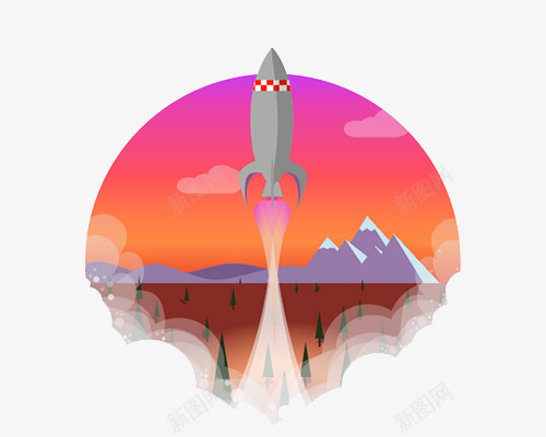 火箭上升插画png免抠素材_新图网 https://ixintu.com 创意 卡通 插画 火箭