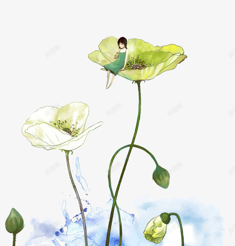 小女孩与花psd免抠素材_新图网 https://ixintu.com 唯美植物 小女孩与花 植物 花语 荷花