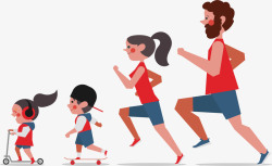 矢量一家四口国际家庭日跑步的一家人高清图片