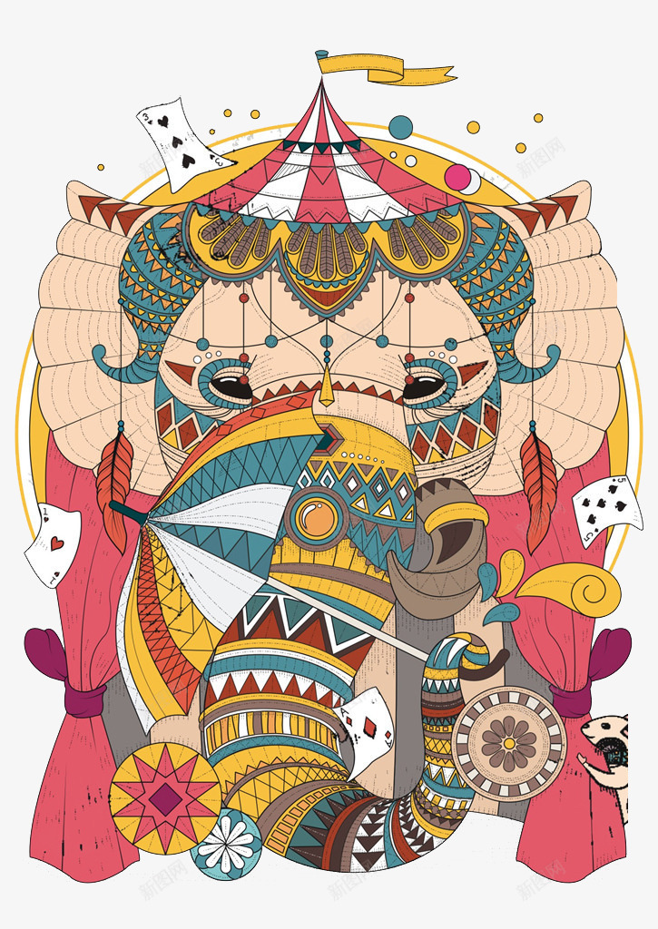 创意花纹png免抠素材_新图网 https://ixintu.com 创意 复古 大象 水彩 红色 纸牌 花纹 装饰 雨伞