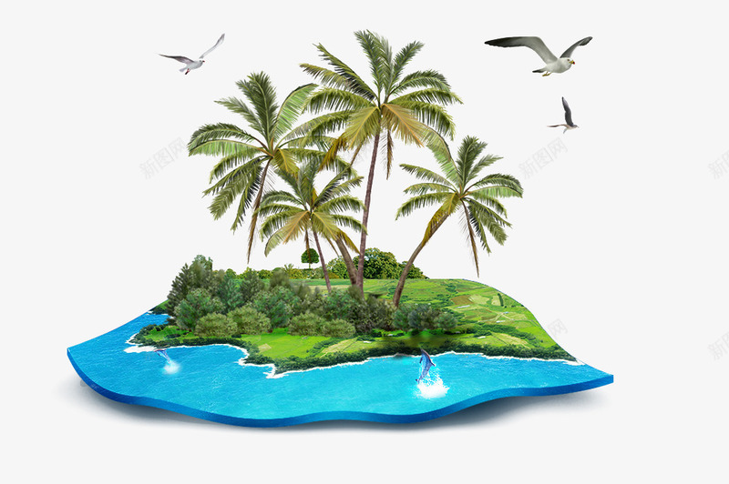 夏天椰树沙滩岛装饰png免抠素材_新图网 https://ixintu.com 夏天 椰树 沙滩 装饰