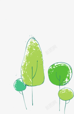 手绘绿色涂鸦植物素材