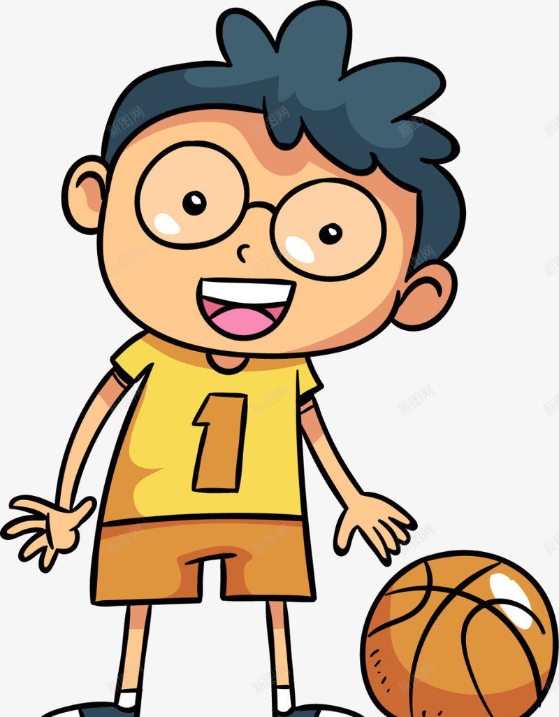 打篮球的卡通男孩png免抠素材_新图网 https://ixintu.com 卡通男孩 可爱男孩 开心 打篮球的男孩 篮球运动 黄色篮球