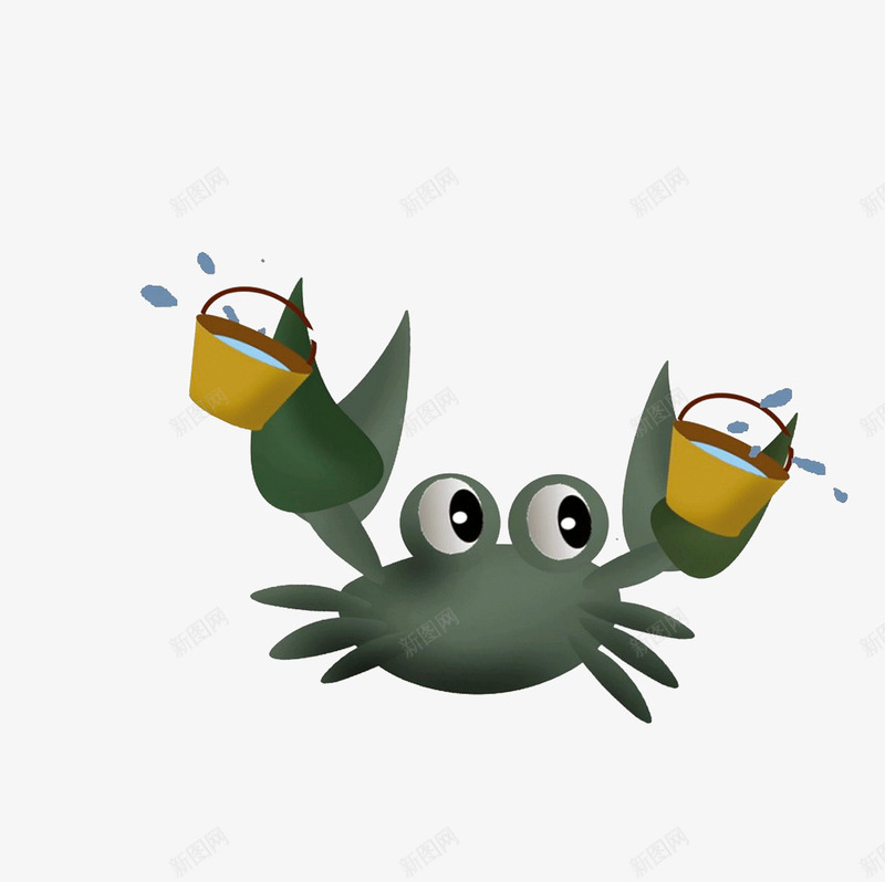 螃蟹在提水png免抠素材_新图网 https://ixintu.com 动物 卡通 手绘 生物 螃蟹 青色