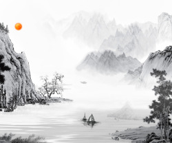 水墨溪流中国风水墨风景装饰图案高清图片