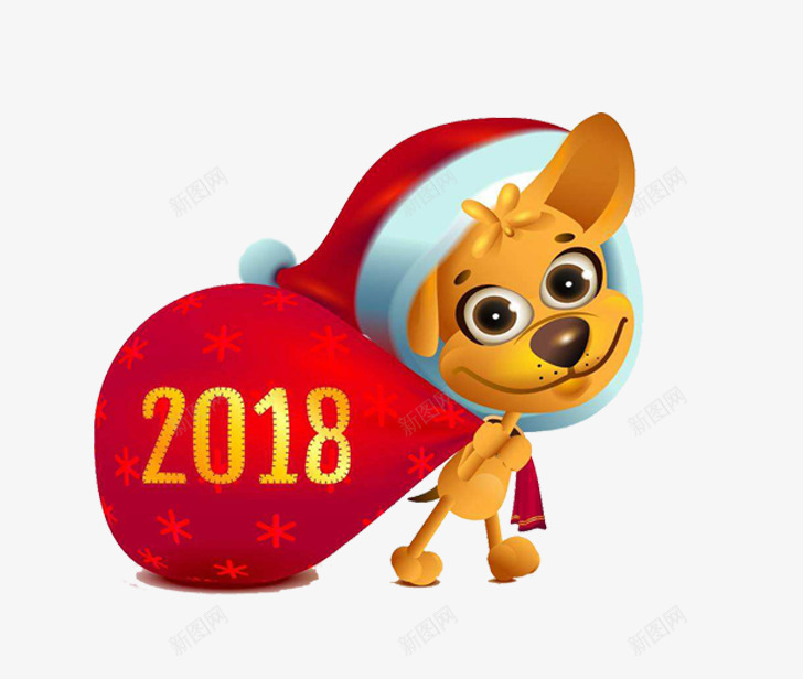 卡通2018狗年送福png免抠素材_新图网 https://ixintu.com 2018 免抠狗 卡通 狗年送福 红色的袋子 金色字体