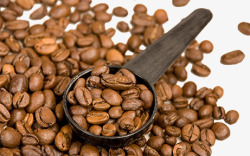 洒落咖啡豆一勺子咖啡豆高清图片