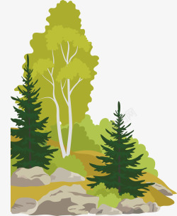 园林效果图绿色水彩手绘园林植物景观树木元高清图片