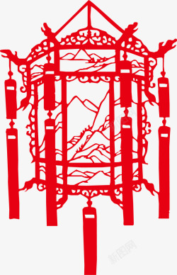 中秋节日图片红色剪纸灯笼高清图片