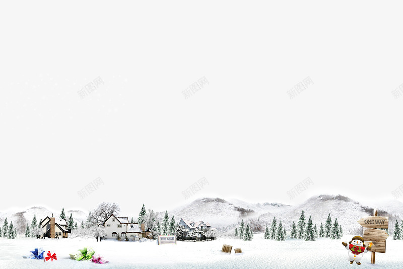圣诞节元素psd免抠素材_新图网 https://ixintu.com 圣诞节海报素材 房子 雪山 雪景