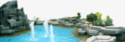 假山水池喷泉假山园景高清图片