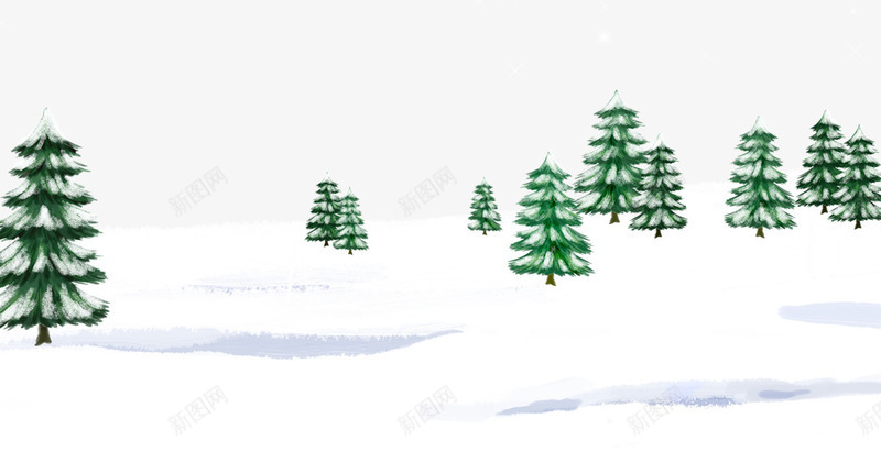 雪地上的树psd免抠素材_新图网 https://ixintu.com 冬天 冬季 冬季素材 卡通雪景 卡通雪树 白色背景素材 雪花
