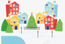 可爱彩色圣诞节小镇矢量图素材