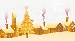 金色圣诞树插画素材库圣诞平安夜小镇高清图片