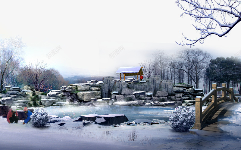 雪中的风景psd免抠素材_新图网 https://ixintu.com 冬天的景色 景观 自然风景 雪景