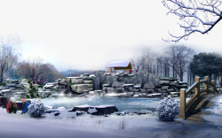 冬天岛屿景观雪中的风景高清图片