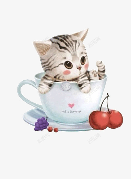 卡通萌猫png免抠素材_新图网 https://ixintu.com 卡通提子 卡通茶杯猫 可爱 图案 宠物猫 手绘杯子 手绘猫咪 樱桃 葡萄
