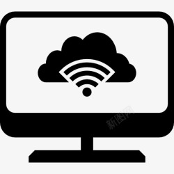 云监控具有云和信号图像的桌面计算机屏幕图标高清图片
