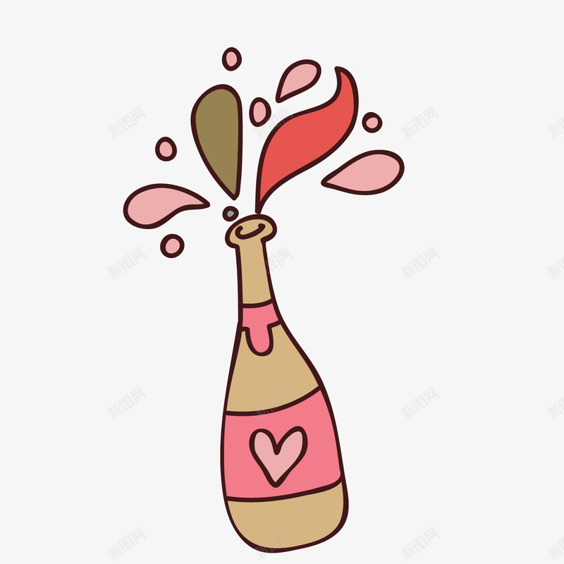 卡通婚礼香槟装饰png免抠素材_新图网 https://ixintu.com 婚庆季 婚礼装饰 玻璃瓶 瓶子 红色香槟