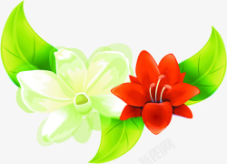 绿叶红花创意花朵素材