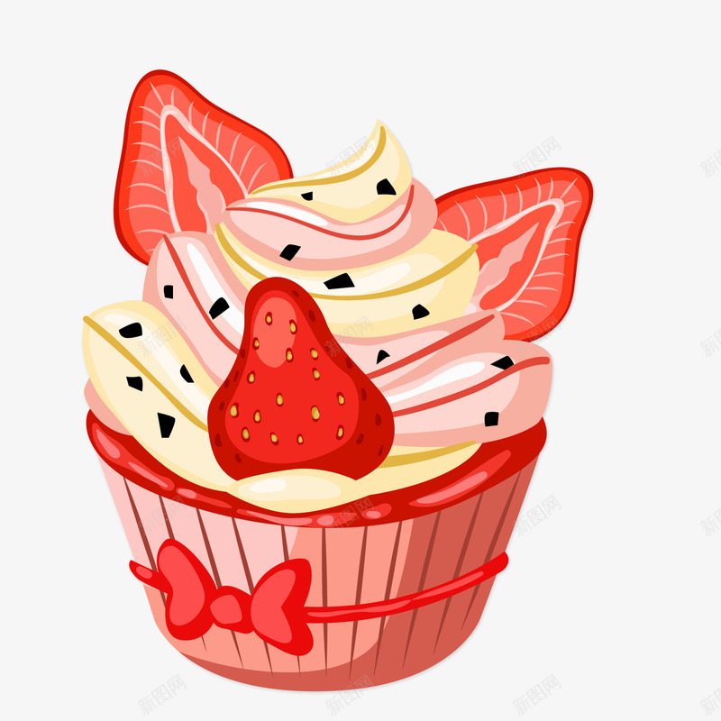 草莓纸杯蛋糕食物矢量图ai免抠素材_新图网 https://ixintu.com 卡通 纸杯蛋糕 美食 草莓 食物设计 矢量图