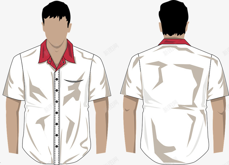 男人背影png免抠素材_新图网 https://ixintu.com 手绘 男人 白色的 短袖 简图 红色的 衬衫 领子