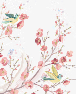手绘花朵小鸟装饰素材